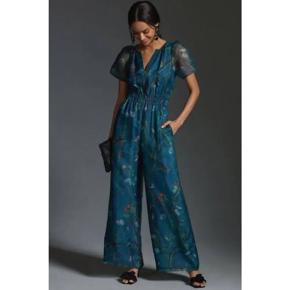 New Anthropologie The Somerset Jumpsuit: Silk Edition Sz Small